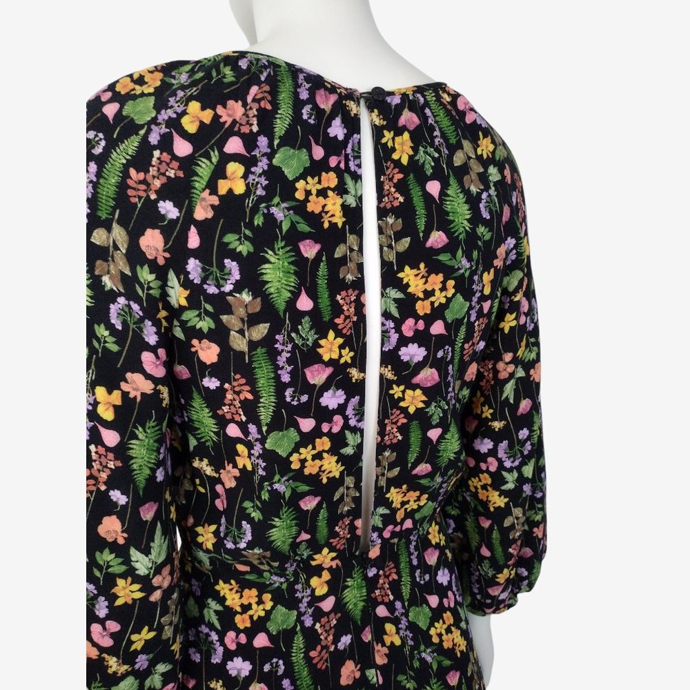 Blue Steel Multicolored Floral Balloon Sleeve Peep Hole Back Fit and Flare - Picture 10 of 11